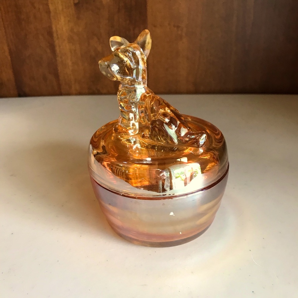 Vintage Jeanette Glass Scotty Dog Carnival Glass Powder Trinket Box - Picture 5 of 6